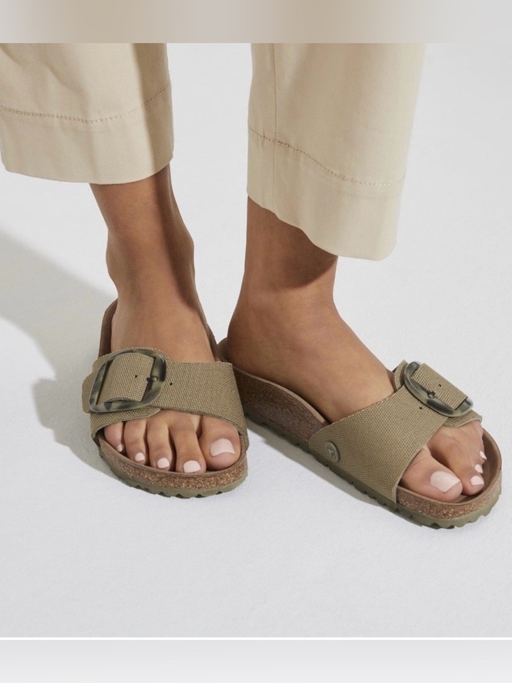 Birkenstock 💅 Madrid Tortoise Big Buckle Textile Khaki Sandal Slide 41 Wmns 10 - Picture 3 of 13